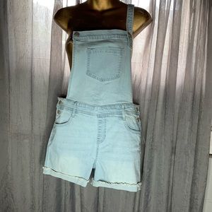 Girls Cat & Jack light denim overall shorts sz 14